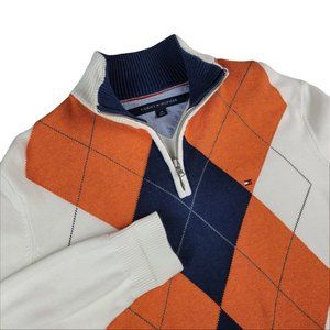 Tommy Hilfiger Men's Sweater Size Large Argyle Style Quarter zip